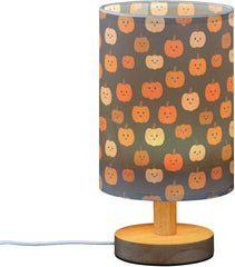 Cute Pumpkins Print Bedside Table Lamp Small Desk Lamps Linen Fabric Shade Decorative Nightstand Lamp LED with USB Port Wood Base for Bedroom Living Room