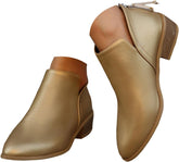 Women's Pointed Toe Leather Stacked Heel Western Ankle Bootie Womens Ankle Boots Fashion Side V Cut Rear Zipper Low Chunky Heel Stylish Casual Short Western Booties Pull On Work Shoes