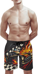 Race Sports Car Men's Swim Trunks Quick Dry Hawaii Board Shorts Mesh Lining Beach Swimwear with Pockets