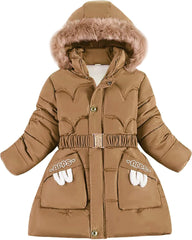Happy Cherry Kids Girls Winter Down Coat Mid Long Overcoat Lightweight Down Jacket Thickened Windbreaker with Hood