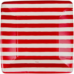 Caspari Red and White Stripe Square Paper Salad & Dessert Plates - Pack of 8