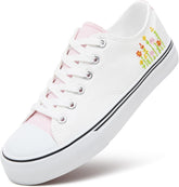 ZGR Womens White Tennis Shoes for Women,Lace up Canvas Sneakers,Casual Walking Canvas Shoes