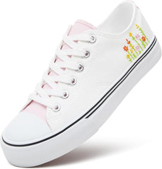 ZGR Womens White Tennis Shoes for Women,Lace up Canvas Sneakers,Casual Walking Canvas Shoes