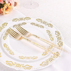 24 Clear 8.5-inch Disposable Plastic Forks Gold Glittered Handle Wedding Party Reception Catering Decorations Supplies