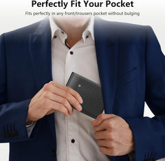 Auskang Wallet for Men, Classic Bifold Mens Wallet, Minimalist Slim wallet Credit Card Holder, Genuine Leather, Black (Grid Pattern)