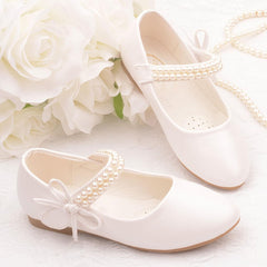 Girls Dress Shoes Toddler Flower Girl Dress Shoes Little Girl Ballet Flats Pearl Strap for Wedding Party