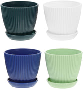 EXCEART 4pcs Plastic Plant Pots with Drainage Holes and Tray, Assorted Color Indoor Flower Pots Planter for Succulents, Small Plants, Decorative Garden Containers