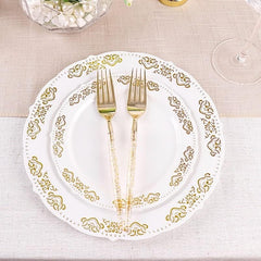 24 Clear 8.5-inch Disposable Plastic Forks Gold Glittered Handle Wedding Party Reception Catering Decorations Supplies