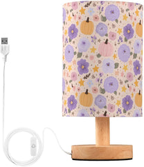 Beautiful Flower Pumpkins Bedside Table Lamp Small Desk Lamps Linen Fabric Shade Decorative Nightstand Lamp LED with USB Port Wood Base for Bedroom Living Room