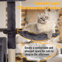 FDW 37.8 inch Cat Tree Cat Tower for Indoor Cats with Scratching Posts,Multi-Level Cat Furniture Activity Center Stand House Cat Condo Modern Cat Tower with Hanging Cradle & Funny Toy (Dark Gray)