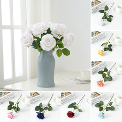 Artificial Fake Flowers, Artificial Plant, with Green Leaves Realistic Looking Multiple Layers Petals Real Touch Rose Branch Stem Simulation Flower Decoration Home Decor Light Blue