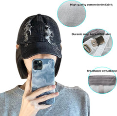 HAOZAIKEJI Vintage Distressed Jean Hat Ripped Denim Baseball Cap Washed Trucker Hat Adjustable for Women Men