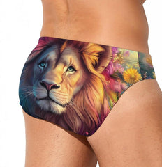 Flower Lion Men's Swimsuit Brief Beach Shorts Bikini Swimwear Sexy Swimming Trunks