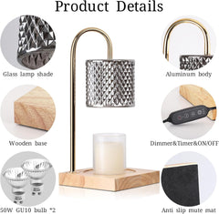 Candle Warmer Lamp for Jar Candles, Electric Candle Warmer with 2 Bulbs, 2/4/8h Timer & 7 Level Dimmer, Candle Lamp Warmer Top Melting for Scented Wax (Black-Gold)