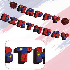 Spider Happy Birthday Banner, Cartoon Theme Happy Birthday Decoration Party Bunting Garland for Boys Girls Baby Shower Celebration Supplies