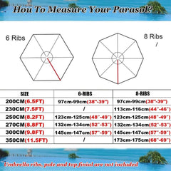 Parasol Canopy 6/8 Arms 5/7.5/8/9/10/11.5ft Umbrella Replacement Canopy Waterproof All Seasons Gazebo for Garden, Deck, Backyard, Pool