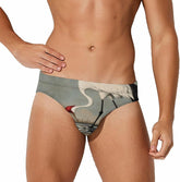 Whooping Crane Print Men's Swimsuit Brief Beach Shorts Bikini Swimwear Sexy Swimming Trunks