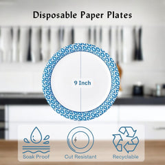 50 Count 9 Inch Paper Plate, Biodegradable Paper Plates - Household Essential, Disposable Dinner Plates, Soak & Cut Proof, Party & Everyday Use, Eco Friendly Compostable Plates (50 pc)