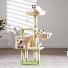 Heybly Cat Tree with Toy, Cat Tower Condo for Indoor Cats, Cat House with Padded Plush Perch, Cozy Hammock and Sisal Scratching Posts, Light Gray HCT004SW