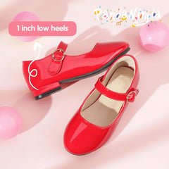 PANDANINJIA Girls Dress Shoes Patent Ballerina Flats Toddler Little Big Kid Mary Jane Low Heels Shoes