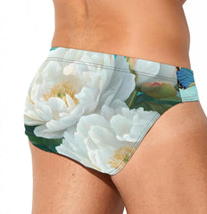 Peony Flower Butterfly Men's Swimsuit Brief Beach Shorts Bikini Swimwear Sexy Swimming Trunks