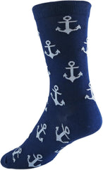 vangobeauty Anchor Socks Men dress socks Mid Calf Navy Blue White Anchor Size 7-13