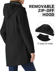 Outdoor Ventures Women's Softshell Jacket with Removable Hood Fleece Lined Windbreaker Insulated Long Warm Rain Jacket