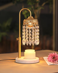 Candle Warmer Lamp With Timer, Dimmer and 3 Bulbs - Marble Base for Adjustable Height - Crystal Lamp for Jar Candles - House Warming Decor Gifts, Crown Gold