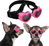 Dog Sunglasses, 1 Piece Heart Shape Doggy UV Protection Goggles Windproof Puppy Goggles with Adjustable Strap for Sun Small Breed Pets Eyewear, Pink