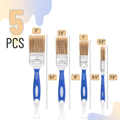 Bates- Paint Brushes for Walls, 0.5", 1", 1.5" & 2", 5 Pack, Synthetic Bristle, Shatterproof Handle, Stain Brush, Furniture Paint Brush, Wall Paint Brushes for Painting Walls, Painting Brush
