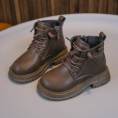 IWIHMIV Girl Winter Boots Toddler Riding Boots Girls Winter Shoes Boys Boots Leather Lace-Up Boots Non Slip Ankle Snow Boots