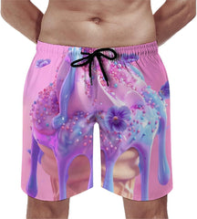 Lce Cream Men's Swim Trunks Quick Dry Hawaii Board Shorts Mesh Lining Beach Swimwear with Pockets