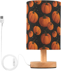 Glowing Pumpkins Star Bedside Table Lamp Small Desk Lamps Linen Fabric Shade Decorative Nightstand Lamp LED with USB Port Wood Base for Bedroom Living Room