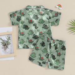 BULINGNA Kids Summer Satin Pajamas Sets Toddler Boys Dinosaur Pjs Short Sleeve Silk Nightwear Two Piece Sleepwear Loungewear
