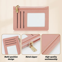 Slim Wallet Zipper Pocket Wallet with 3 Card Slots & 1 ID Window Card Wallets for Women Men, Portable Front Pocket Wallet (Black)