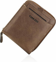 Men’s Wallets with Removable Badge Holder, Large Capacity Men Slim Wallet with Zipper Multi Slots and Coin Pocket (Brown)