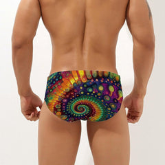 Tie Dye Spiral Print Men's Swimsuit Brief Beach Shorts Bikini Swimwear Sexy Swimming Trunks