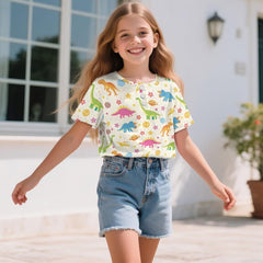 Girls Short Sleeve T Shirts Casual Kids Summer Tops with Button Cute Graphic Teesfor Girls 2-16 Years