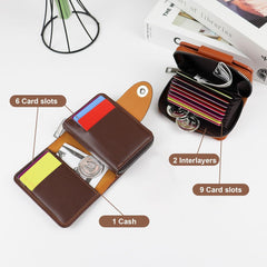 Credit Card Holder Wallet, 16 Card Slots Accordion Card Wallet High-Capacity Credit Card Wallet with Snap and Zipper for Storing Cash Cards (B)