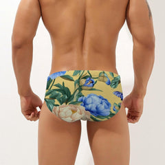 Blue Peony Flower Men's Swimsuit Brief Beach Shorts Bikini Swimwear Sexy Swimming Trunks