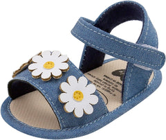 Generic Infant Boys Girls Open Toe Denim Shoes First Walkeš« Shoes Summer Sandals with Flower Newborn Crib Dress Shoes