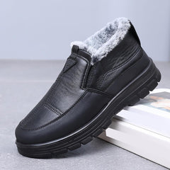 Men's Leather Slip On Platform Snow Boots Winter Warm Fur Lined High Top Non-Slip Outdoor Sneakers Boots Comfort Office Dress Walking Loafers Shoes