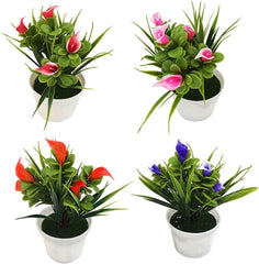 Artificial Plant Fake Flower Exquisite Plastic Artificial Bonsai Faux Plant Fake Potted Flower Home Office Garden Party Decor Artificial Potted Flower Faux for Home-Pink