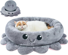 Jiupety Cute Calming Dog Beds Clearance for Medium Small Dogs, Anxiety Bolster Dog Bed with Octopus Shape, Pink, Red, Boho, Round Pet Bed Cat with Removable Cushion