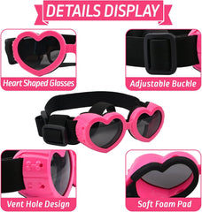 Dog Sunglasses, 1 Piece Heart Shape Doggy UV Protection Goggles Windproof Puppy Goggles with Adjustable Strap for Sun Small Breed Pets Eyewear, Pink