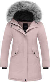 Wantdo Girl's Winter Coat Warm Windproof Insulated Hiking Warm Long Sleeve Puffer Outdoor Running Fall Jacket with Hood