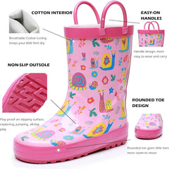 WTW Toddler and Kids Rain Boots with Easy-On Handles, Unisex-Child Waterproof Rubber Rain Boots in Fun Patterns for Girls and Boys (Toddler/Little Kid/Big Kid)
