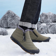 Snow Boots Mens Waterproof Winter Boots, Winter Shoes Men, Fur Lined Warm Slip Ankle Boots Zipper Closure Slip on Outdoor Boot Comfortable Walking Shoes