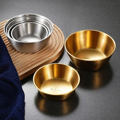 lasenersm 2 Pieces Wine Bowl Stainless Steel Rice Wine Bowl Round Rice Wine Cup Sauce Dish Condiment Dipping Bowl Seasoning Bowl Drink Bowl Sauce Bowl Snack Bowl Food Container(Golden, 13.6cm)