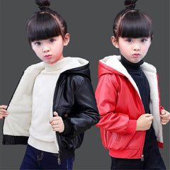 Yiqinyuan Children Teenage Girl Bikers Leather Hooded Jacket Fall Winter Windbreaker Coat Kids Girl's Outerwear Clothes